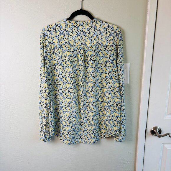 Equipment Silk Floral Blouse Size L Yellow Blue Print Popover - Picture 6 of 8